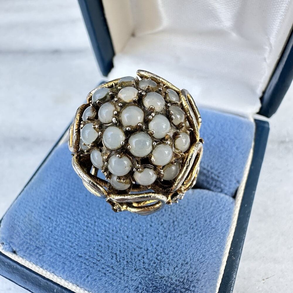 Vintage Dome Cluster Ring Opalite Cabochon Gold Tone Midcentury Cocktail Sz 8